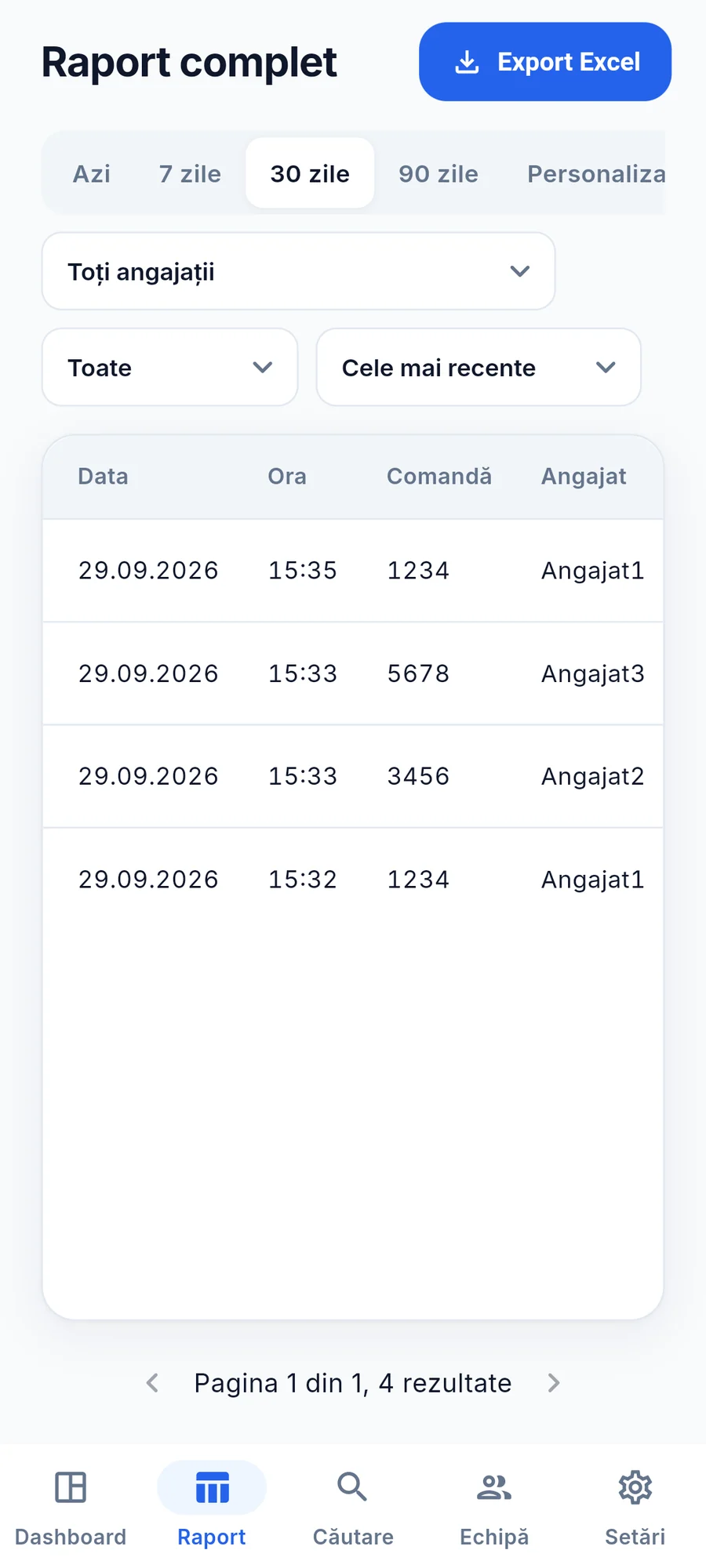 Raport complet cu export Excel