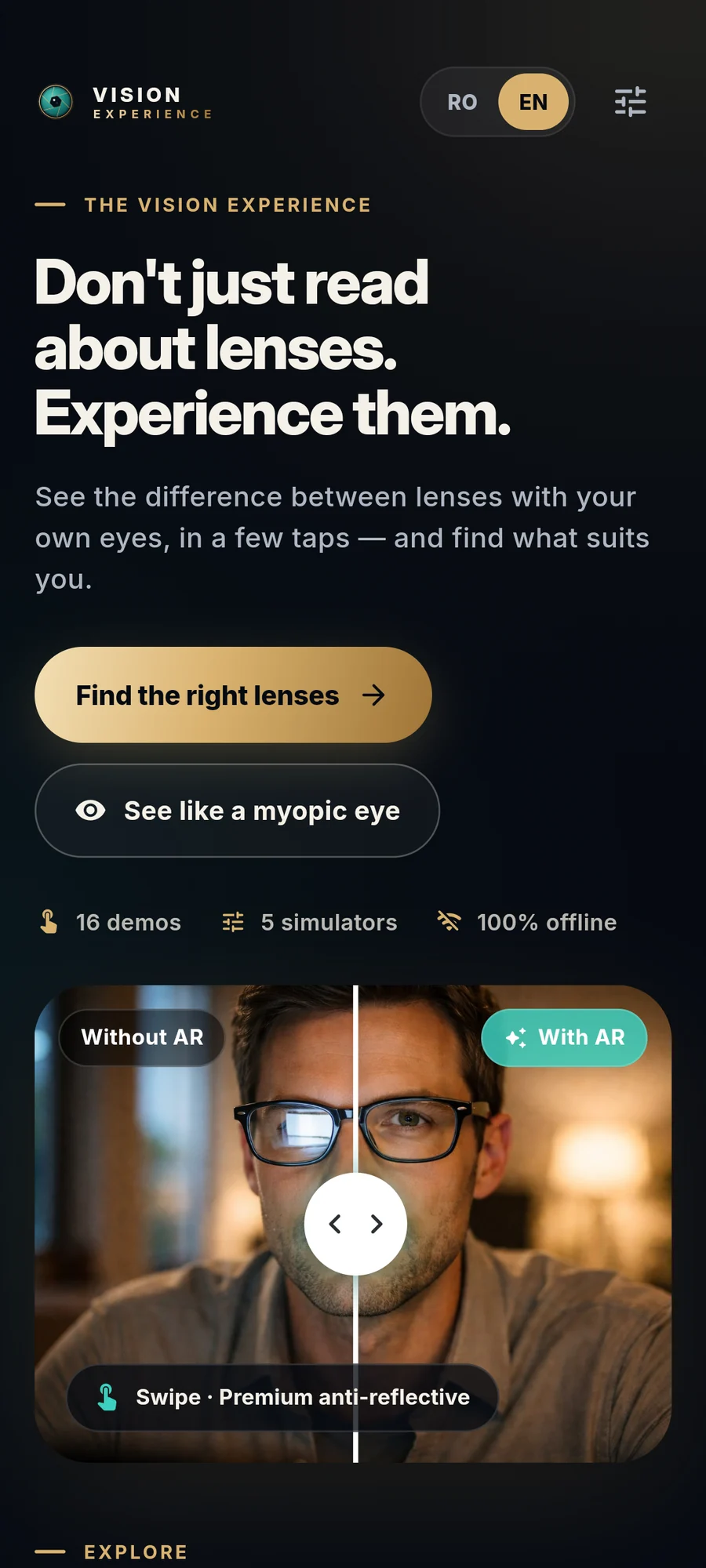 Vision Experience start screen