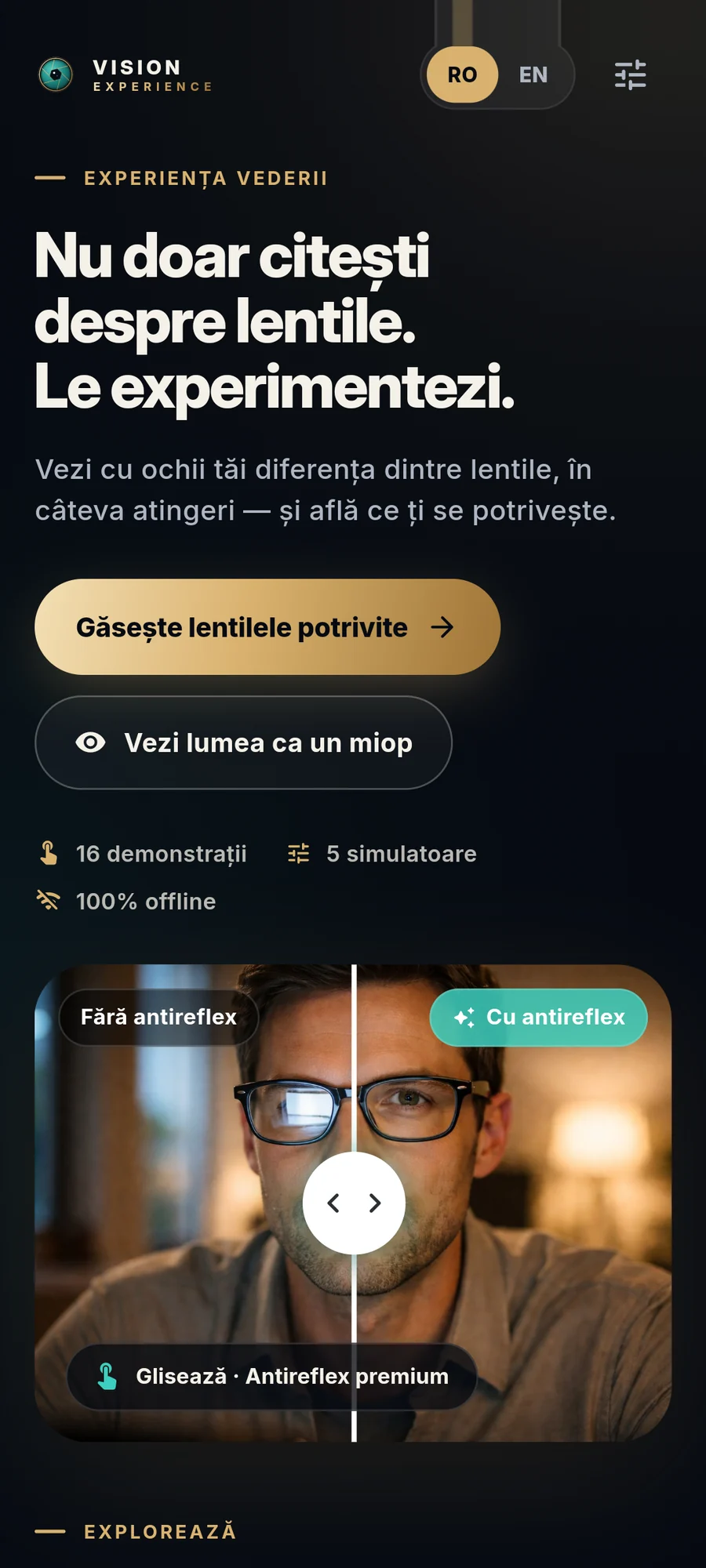 Ecranul de start Vision Experience